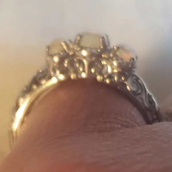SOLDPremium Ethiopian Welo Opal Trilogy Ring Platinum over Sterling Silver - Picture 6 of 6